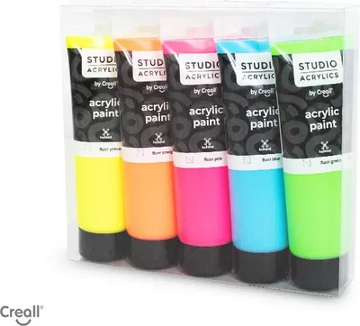 Produktbild von Creall Acrylfarbe Set Fluor - 5x120ml Malen Basteln Künstlerbedarf