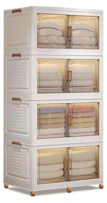 Produktbild von Große stapelbare Aufbewahrungsbox aus Kunststoff - Faltbare Kiste - Mit Rollen - Offene Frontschublade - Kleideraufbewahrung Schlafzimmer Schrank Büro - Farbe B