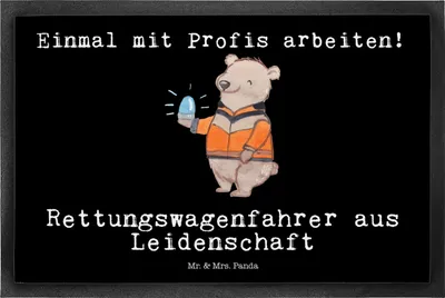 Produktbild von Mr. & Mrs. Panda fußmatte Rettungswagenfahrer Leidenschaft 50 x 75 cm - Schwarz - Geschenk, Türvorleger, Schmutzfangmatte, Bodenvorleger, Gummimatte, Schmutzmatte