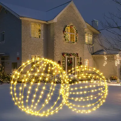 Produktbild von Weihnachtsbeleuchtung für den Außenbereich, 50 cm + 45 cm LED-Weihnachtsball-Lichterkette, 8 Modi, Warmweiß