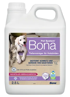 Produktbild von Bona Pet System™ Tiefenreiniger für Holzböden Nachfüllkanister 2,5 L, entfernt hartnäckige Verunreinigungen von Haustieren und neutralisiert Gerüche