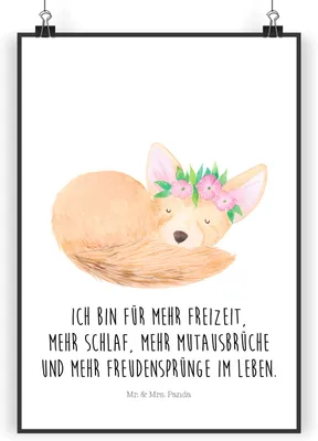 Produktbild von Mr. & Mrs. Panda Bild Wüstenfuchs Blumen DIN A5 - Weiß - Geschenk, drucke, Wandbild, wanddeko, Kunstdruck, Afrika, Plakat, Wüste, Glücklich, Blumenkranz