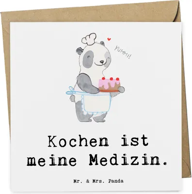 Produktbild von Mr. & Mrs. Panda Grußkarte Bär Kochen - Weiß - Geschenk, anlasskarte, Glückwunschkarte, Klappkarte, faltkarte, Hobbykoch, Hobbyköchin, doppelkarte