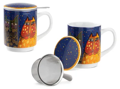 Produktbild von Gilde Tasse / Becher, "Fantastic Felines", Porzellan, blau, VE 3, H. 12 cm, D. 8 cm 81381