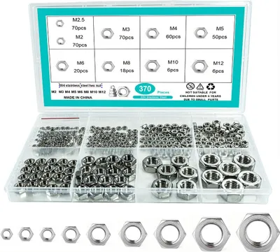 Produktbild von INF 370 Stk. Edelstahl Sechskantmuttern Sortiment - Metrische Muttern Set