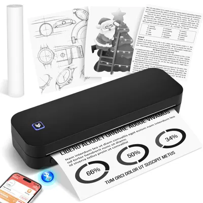 Obrázok produktu pre Prenosná tlačiareň formátu A4 – termálna tlačiareň s bezdrôtovým pripojením Bluetooth pre mobilné telefóny – podporuje termálny papier formátu 210 x 297 mm