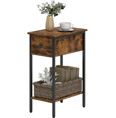 Produktbild von Beistelltisch mit offenem Fach, Sofatisch mit Schublade, Nachttisch, Metallbeine, Holz