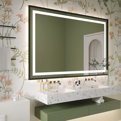 Immagine prodotto di Specchio da bagno a LED, dimensioni 120 x 80 cm, cornice in alluminio nero opaco, 3 tonalità di luce, dimmerabile, funzione antiappannamento, funzione di memoria