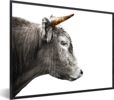 Produktbild von MuchoWow® Gerahmtes Poster Schottischer Highlander - Horn - Gold 80x60 cm - Poster mit Schwarzem Bilderrahmen Wandposter Rahmen Foto Bilder - Schwarzem - Mit Gestell