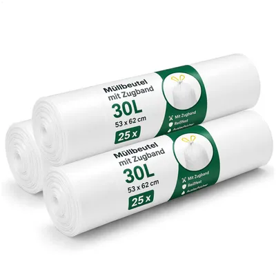 Produktbild von com-four® 75x Müllbeutel 30L mit Zugband reißfest flüssigkeitsdicht