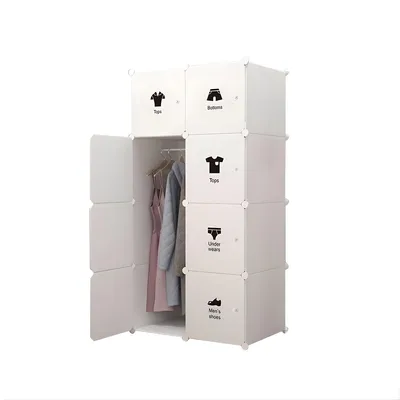 Produktbild von Modularer Kleiderschrank Kubusregal mit 8 Türen – Stecksystem Aufbewahrungsschrank – Kunststoff – Weiß