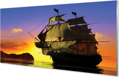 Produktbild von Glasbilder 120x60 Wandkunst Sky Schiff Meer