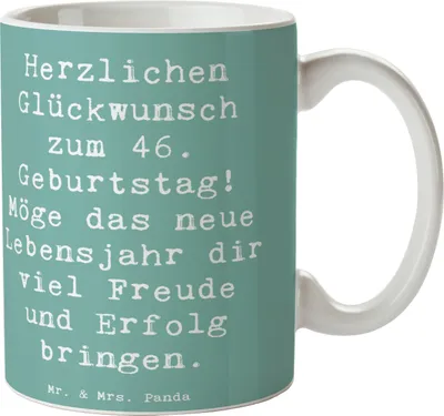 Produktbild von Mr. & Mrs. Panda Kaffeebecher Spruch 46. Geburtstag - Meeresbrise - Geschenk, Wünsche, Happy Birthday, 46 Jahre, Geburtstagsdekoration, Geburtstagserinnerungen, Teebecher