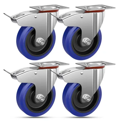 Productafbeelding van Zware wielen 100 mm, 4 stuks, rubberen zwenkwielen met rem, tot 200 kg