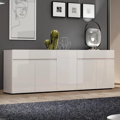 Image de Elenia - Buffet, 225x38x79h cm Blanc Brillant, 3 Étagères  Italy