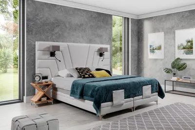 Produktbild von Bett Betten Doppelbett Schlafzimmer Leder Polster Textil Hotel + Lampen 200x200