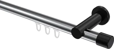 Produktbild von Interdeco Innenlaufstange / Gardinenstange mit Innenlauf Chrom / Schwarz, Typ Platon Santo (Kappe), 20 mm Ø 1-läufig, 280 cm