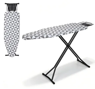 Zdjęcie produktu dla Deska do prasowania - profesjonalna, składana - z regulacją wysokości - stabilna metalowa konstrukcja - duża powierzchnia do prasowania: 120 x 39 cm - jasnoszara