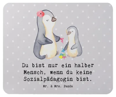 Produktbild von Mr. & Mrs. Panda Mouse Pad Sozialpädagogin Herz - Grau Pastell - Geschenk, Mousepad, laptop, mauspad, pc
