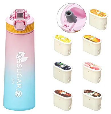 Produktbild von 700ml Trinkflasche mit Geschmack, Tritan Wasserflasche BPA-frei, auslaufsicher, 7 Aromen, mit Strohhalm, für Alltag, Büro & Reisen