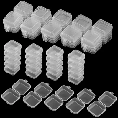 50 Mini durchsichtige Plastikboxen mit Deckel, 35x35x18 mm