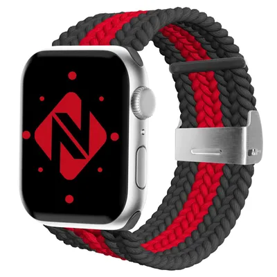 Immagine prodotto di Bracciale sportivo intrecciato NALIA, compatibile con cinturini Apple Watch Ultra/SE e serie 8/7/6/5/4/3/2/1, 42mm 44mm 45mm 49mm, cinturino per orologio iWatch da donna e da uomo, in nylon, colore: nero e rosso