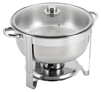 Produktbild von 8,5 L Edelstahl Chafing Dish Rund Suppenwärmer mit Glasdeckel für Buffet und Party