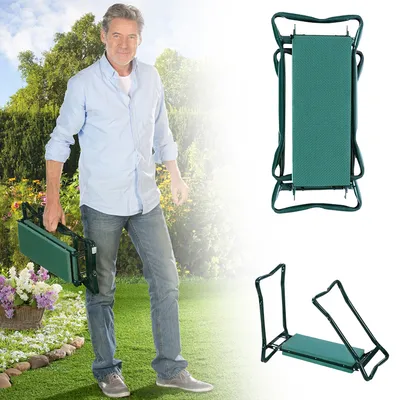 Image de Yakimz Genouillère pliable 2 en 1 comme tabouret ou coussin pour les genoux pour le jardinage jusqu'à 150kg avec sac à outils pratique, vert