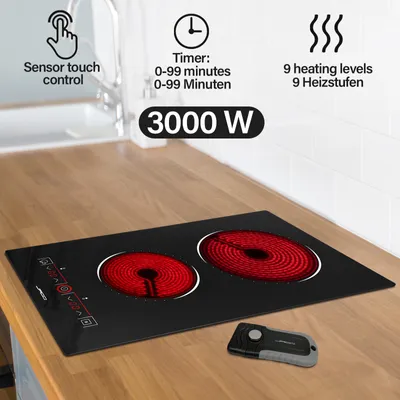 Produktbild von Jago® Glaskeramikkochfeld - Autark, Rahmenlos, 1200/1800 Watt, für alle Kochtöpfe, Ø 16/20 cm, 9 Leistungsstufen, Timer-Automatik, Schwarz - Glaskeramikfeld, Glaskeramikkochfeld, Kochfeld, Kochfelder