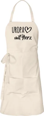 Produktbild von Huuraa Schürze Uropa mit Herz Natur mit Taschen Baumwolle Kochschürze Geschenkidee