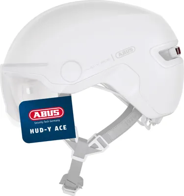 Produktbild von ABUS Stadthelm HUD-Y ACE - stylischer Fahrradhelm mit Visier und magnetischem, aufladbarem LED-Rücklicht - für Damen und Herren - pure white, Größe L (57-61 cm)