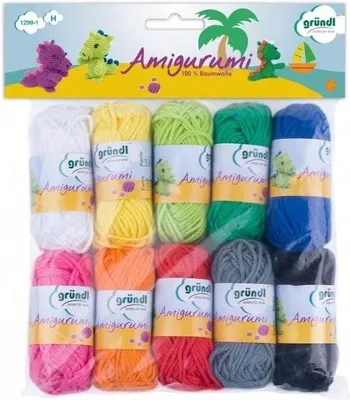 Image de Ensemble d'amigurumi coloré en laine et coton, 19 x 18 cm