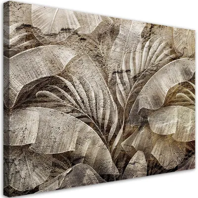 Produktbild von Leinwandbild Palmblätter-Dschungel auf Betonimitat 60x40 Feeby Grün bild für die wand bereit zum aufhängen