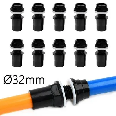Obrázek produktu pro 10 PVC přípojek k nádržím ∅32 mm se závitem pro jezírkové filtrační systémy, včetně těsnění a matice
