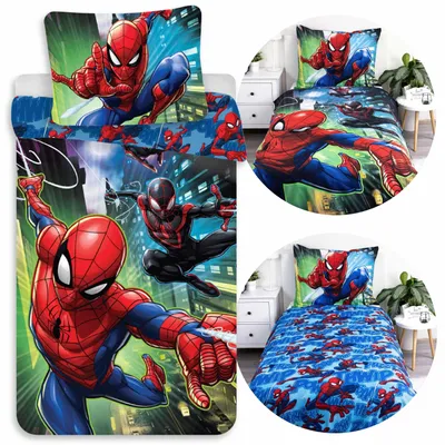 Produktbild von MARVEL Spider-Man, doppelseitige Jungenbettwäsche aus Baumwolle mit Reißverschluss, 100 % Baumwolle, 140 x 200 cm + 70 x 90 cm,