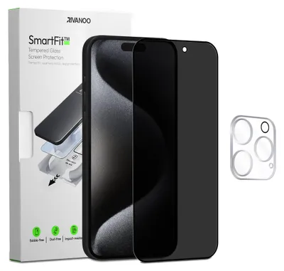 Obrázok produktu pre 1-balenie iPhone 15 Pro Ochranné sklo na displej Privacy & 1-balenie ochrana objektívu - Tvrdené sklo | [Automatická inštalácia] - Bez bublín