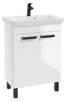 Produktbild von Aqua For You | Waschtischschrank Capri D65 - 57x80x34 Cm - Weiß Glänzend - Mit Waschbecken - 2 Türen
