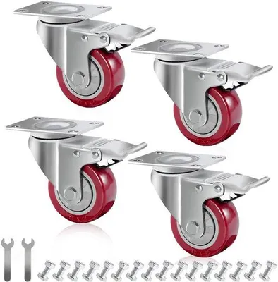 Produktbild von 4-teilig Set mit schweren Rädern mit Bremsen, 1400 lbs, polyurethanhochleistungsreifen mit Doppelverschluss, 3-Zoll-Gabelräder, rot