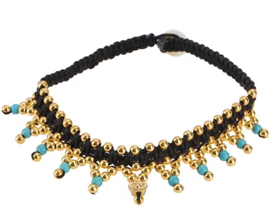 Produktbild von Fußkette Makramee mit Perlen - Modell 1, Gold, Baumwolle,Messing,Glasperlen, Fußketten & Bauchketten