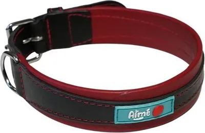 Image de Collier pour chien AIME, Cuir vache et agneau, Taille L 43-52 cm, Noir et Rouge
