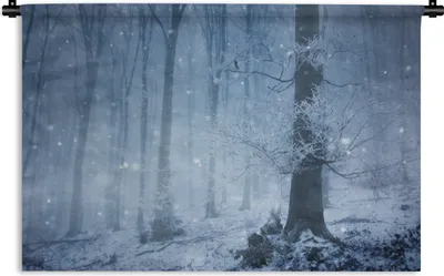 Produktbild von MuchoWow® Wandteppich Wandbehang Wald - Winter - Schnee 120x80 cm Tapisserie Dekoration Wandtuch - Wanddekorationen - Wandtücher