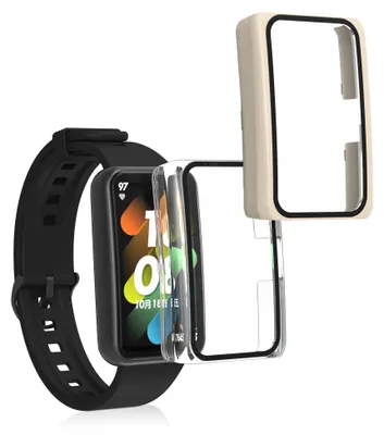 Obrázek produktu pro kwmobile 2x skleněné pouzdro pro HONOR Band 7 / Band 6 / Huawei Band 7 / Band 6 – ochranné pouzdro – skleněná sada pouzder pro fitness tracker – průhledné béžové