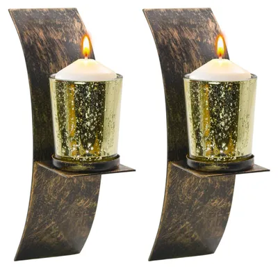 Wandkerzenhalter Set aus 2 Stück, Metall, Bronze, 20,5 cm