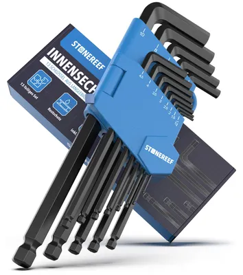 Produktbild von Innensechskantschlüssel Set 13 tlg 1,27-10 mm Kugelkopf schwarz 13 Größen von 1,27 bis 10 mm, metrisch – Kugelkopf erreicht Schrauben auch aus schräge