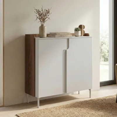 Produktbild von BEAUTYSOFA | Kommode POSITIVO Sideboard Kaschmir und Nussbaum Alba 103,2 x 110 x 42 cm – Moderne Kommode mit Tip-On-System für Tür