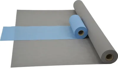 Produktbild von Sensalux Kombi-Set 1 Tischdeckenrolle 1,5m x 25m grau + Tischläufer 30cm hellblau