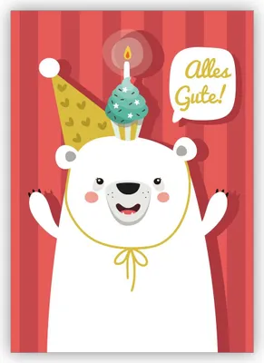 Produktbild von Süße Geburtstagskarte mit Party Eisbär für große und kleine Kinder: Alles Gute