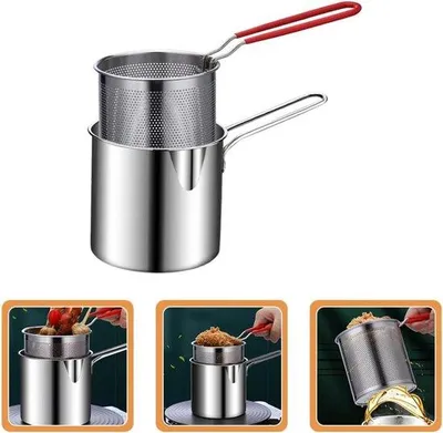 Produktbild von Multifunktionale Frittierpresse aus Edelstahl, geeignet für Spießfrittieren mit Sieb, ideal für die Heimkantine