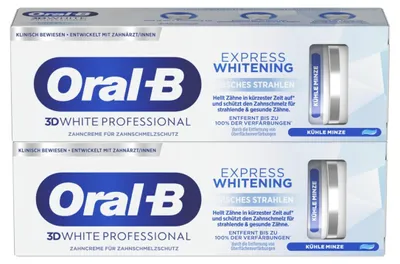 Obrázek produktu pro Zubní pasta Oral-B 3D White Professional Express Whitening – svěží zářivý úsměv, svěží máta, 2x75 ml