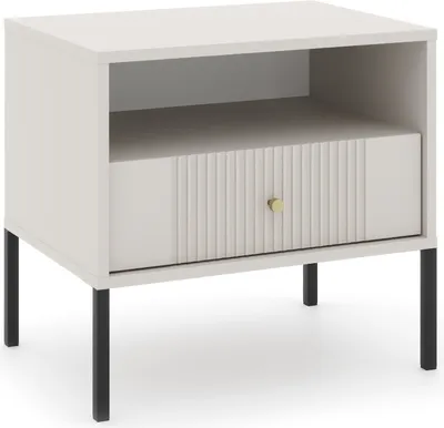 Zdjęcie produktu dla Nocna szafka: jedna szuflada, jedna półka, kolor kaszmiru, czarne nogi, wysokość 50,5 cm